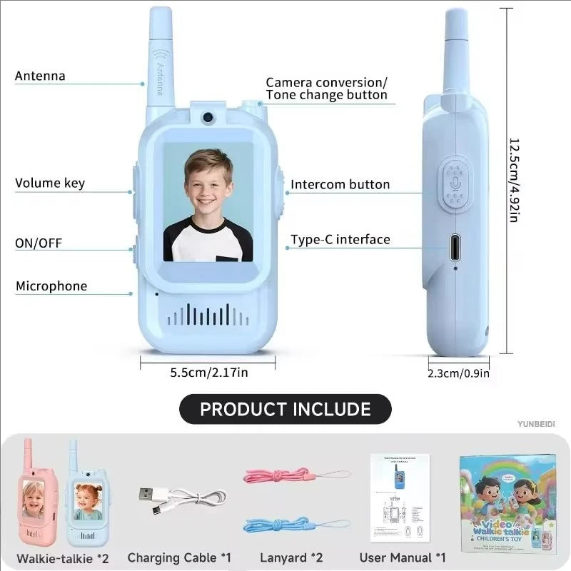 Video Walkie Talkies for Kids 2 Pack Rechargeable Toddler Toys for Indoor Camping Travel Birthday Gfits for Kids Ages 3-12