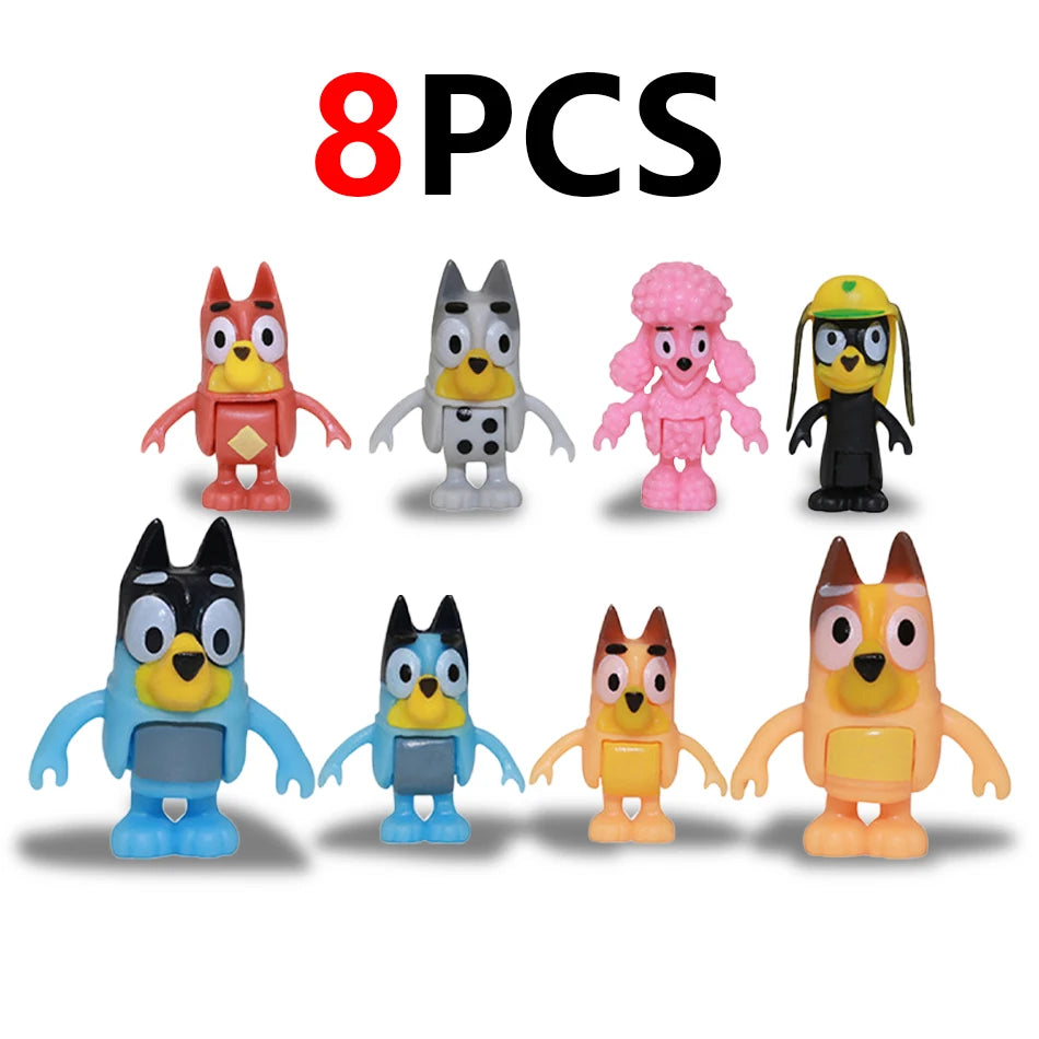 8pcs Set Bluey Family & Friends Action Figures Poseable Collectible Toys Best Birthday Gift for Fans Adults High Quality Novelty