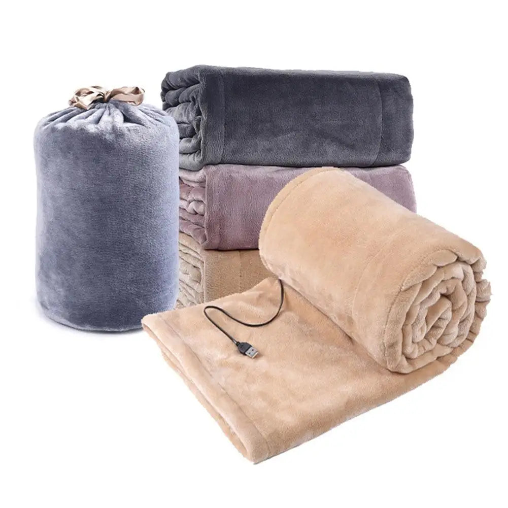 USB Heated Blanket With Storage Bag 160x85cm Coral Velvet Shawl Wearable Electric Blanket Winter Body Warmer for Home Office Car