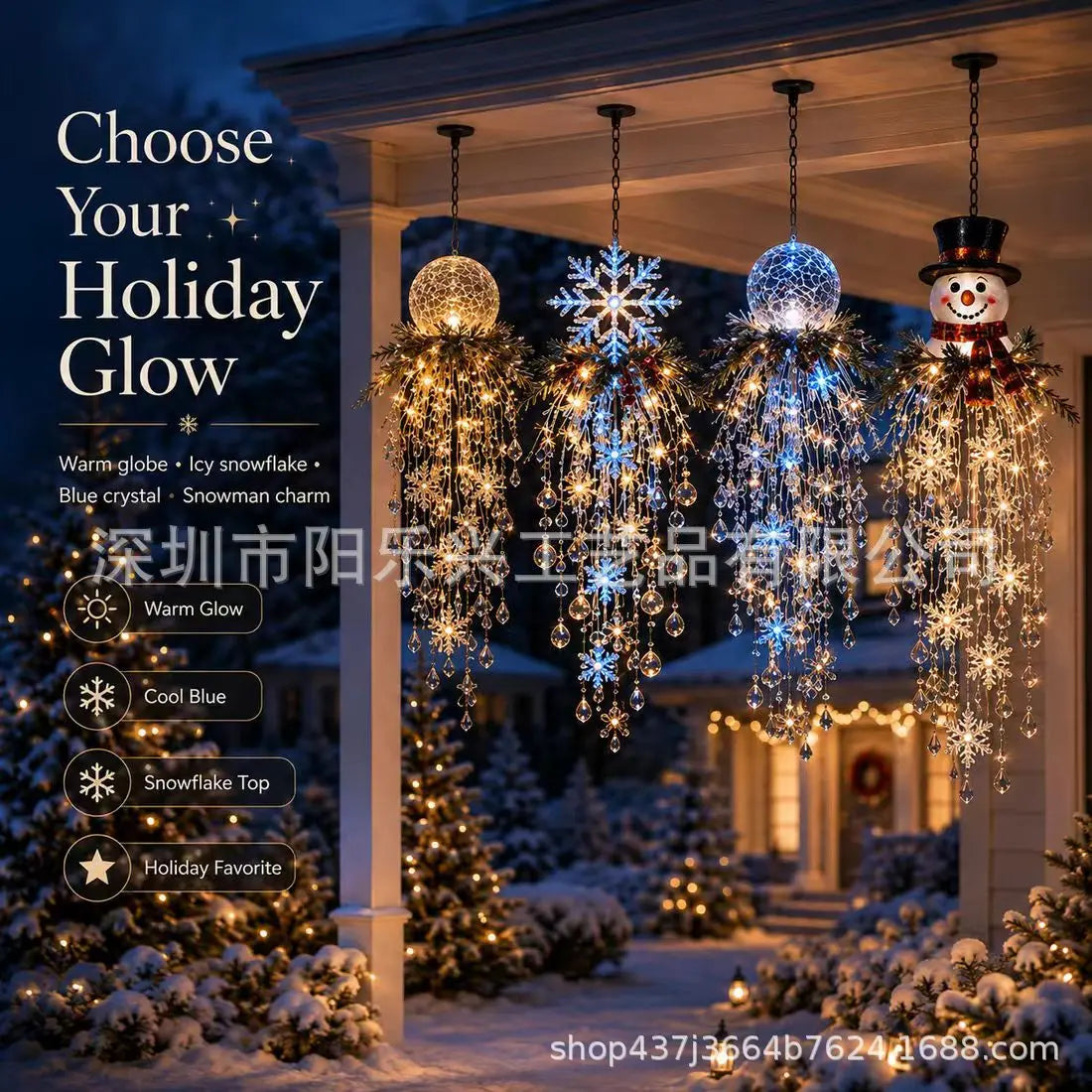Glow Hanging Ornament Christmas Snowman Elk Ice Crystal Light Hanging Decoration