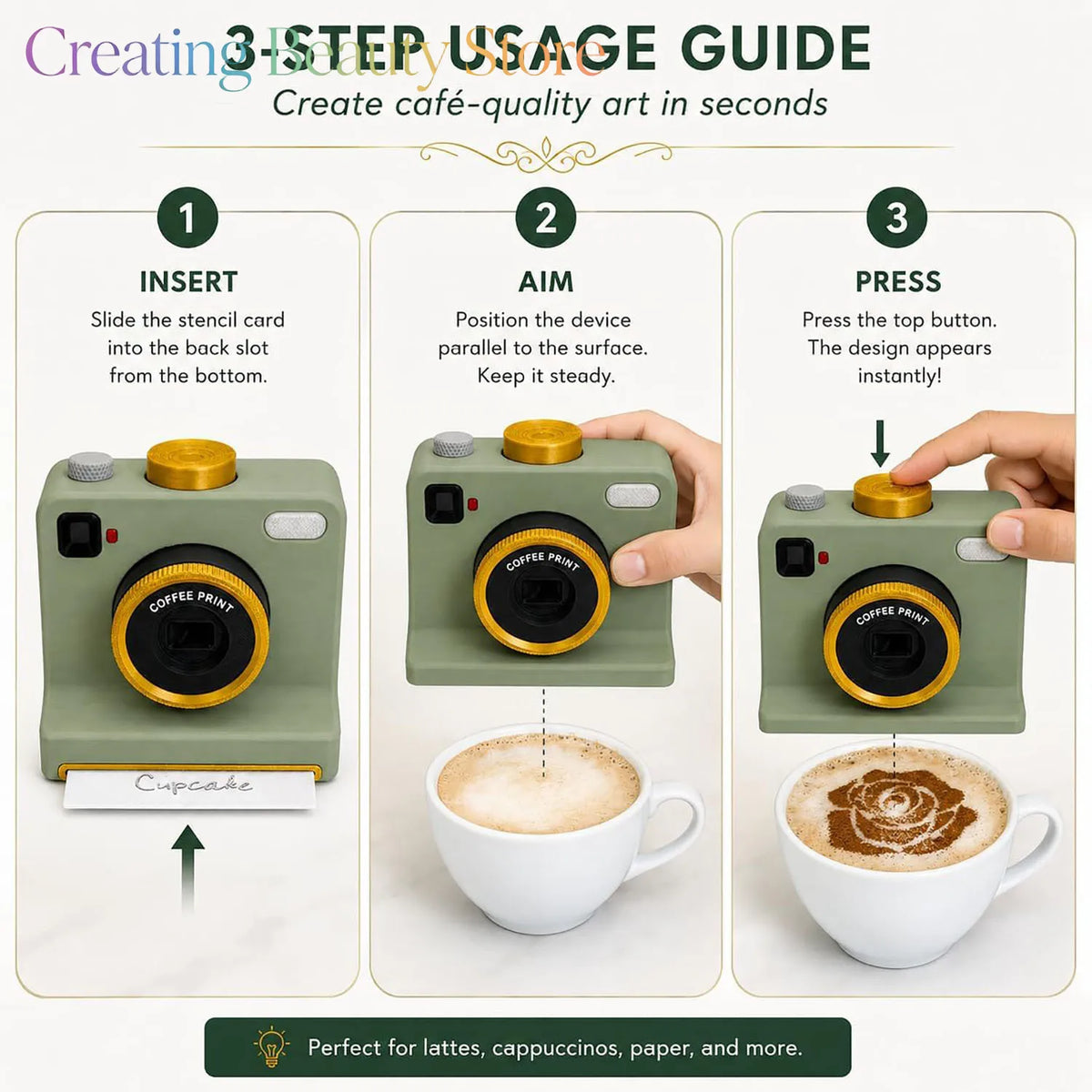3D Printed Latte Art Camera,One‑touch Coffee Printer Chocolate Foam Machine