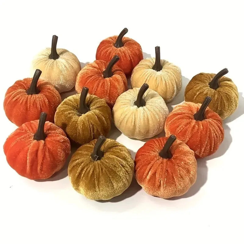 10pcs Velvet Artificial Pumpkin Decoration Desktop Pumpkin Halloween Decoration