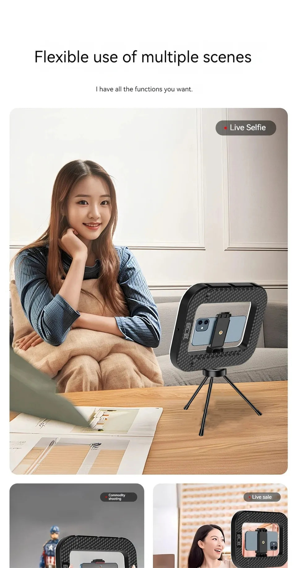 Roreta New Handheld Ring LED Rechargeable Portable Mobile Phone Live