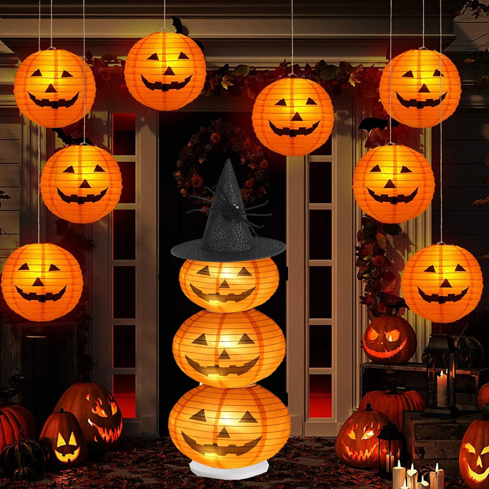 Halloween Pumpkin Lantern Jack O Hanging Paper Lanterns With Lights for Halloween