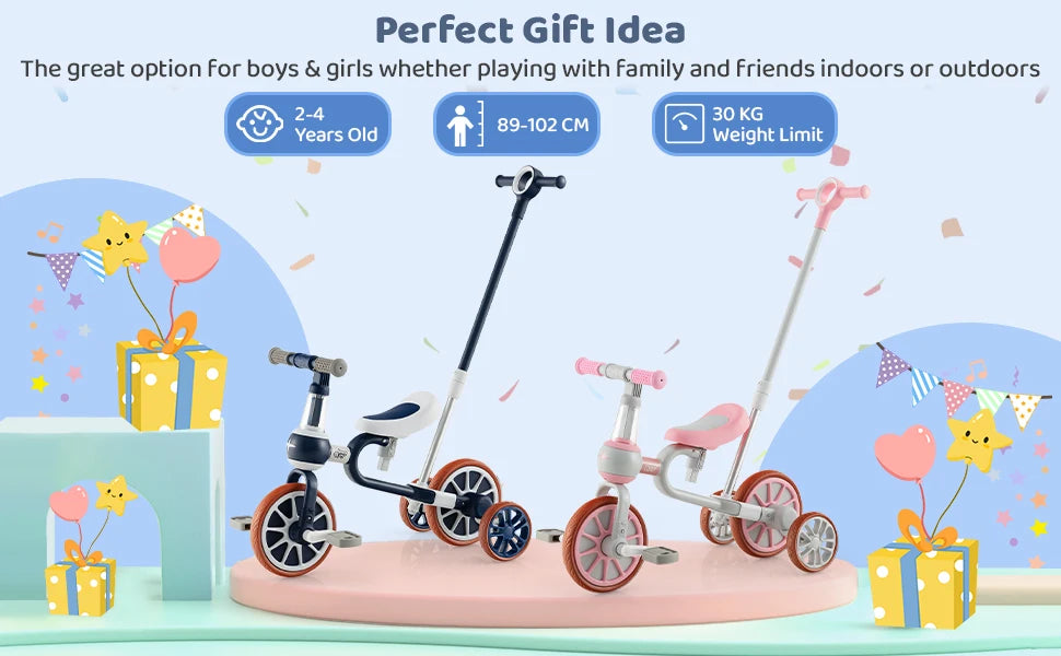 DORTALA 4 in 1 Kids Tricycle Toddler Balance Bike Adjustable