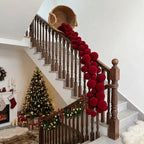 4.9ft Christmas Velvet Balls Wreath Ornaments Bamboo Baskets Hanging Decorations Fireplace Mantel Holiday Party Christmas Tree