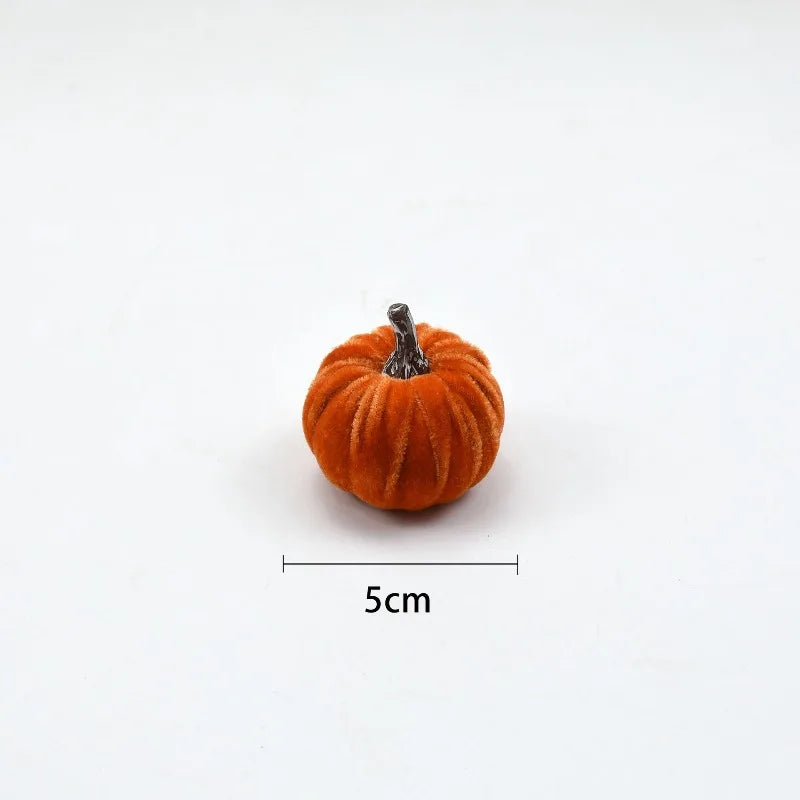 10pcs Velvet Artificial Pumpkin Decoration Desktop Pumpkin Halloween Decoration