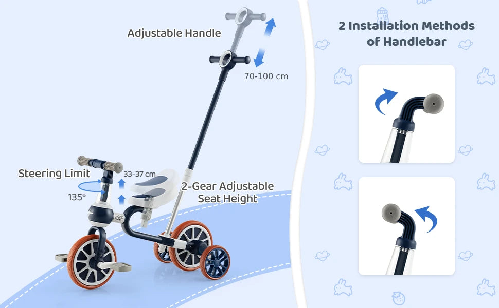 DORTALA 4 in 1 Kids Tricycle Toddler Balance Bike Adjustable