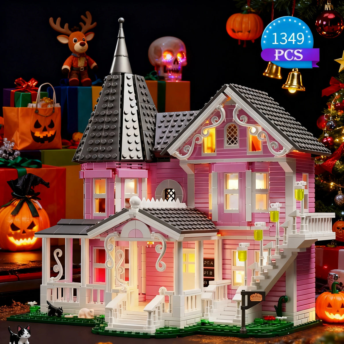 Coralines Building Block Set Pink Palace Model Apartment Ideas Movie Architecture Toy for Boys and Girls Halloween Gift 1349 Pcs