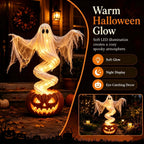 Swirling Ghost Pumpkin Yard Lamp, Lighted Spooky Ghost Ghost Pumpkin Decor