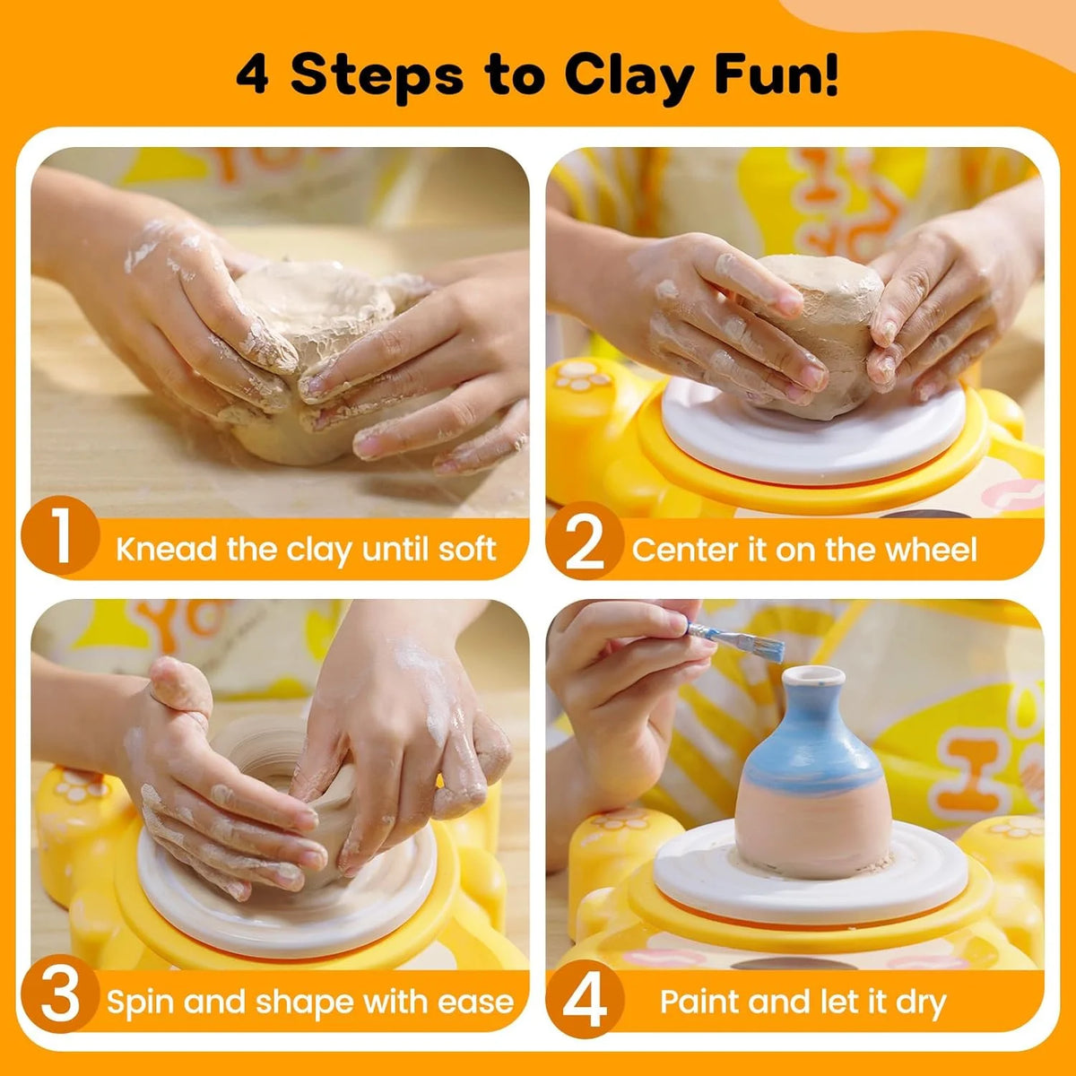 Pottery Wheel for Kids 8-12, Complete Art & Craft Set with 3 Pack Air Dry Clays, Paints - DIY Ceramic Maker Mini for Beginners C