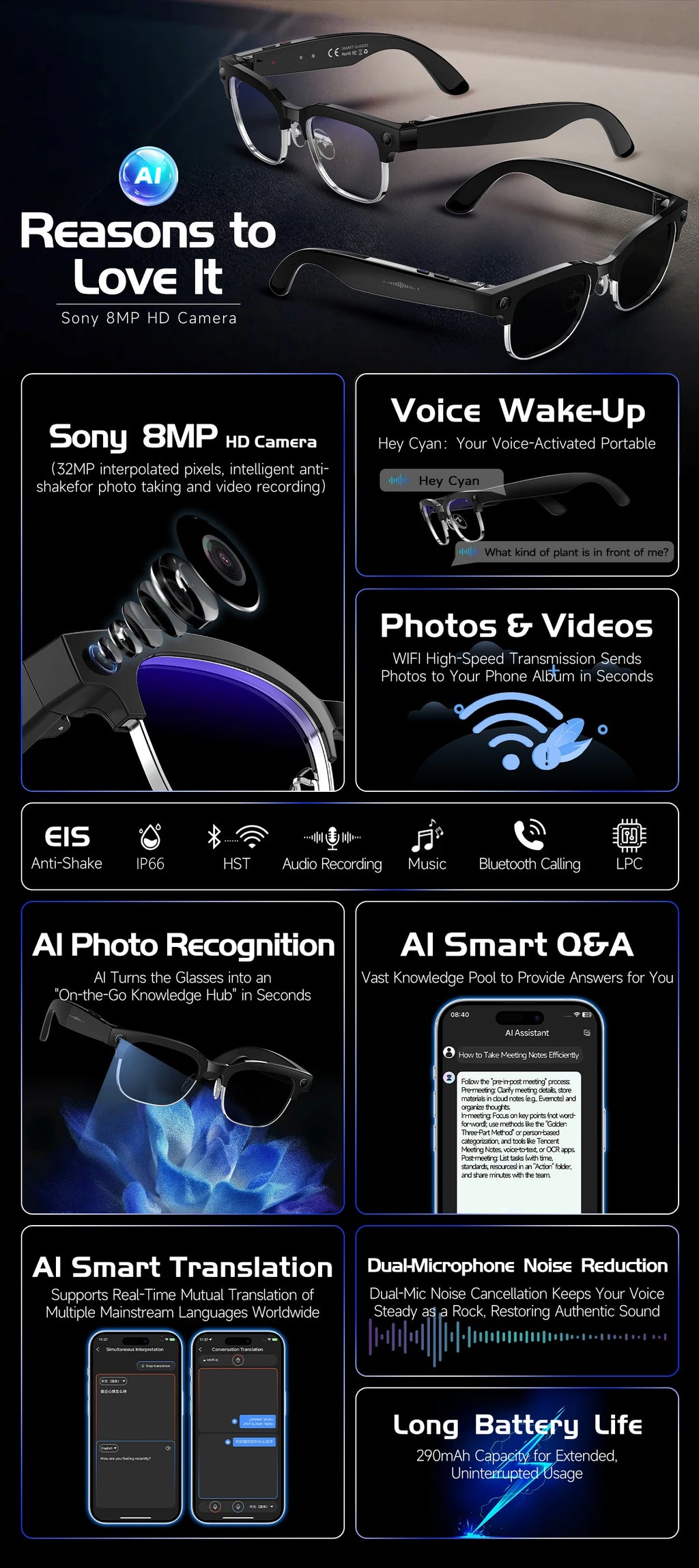 2026New 800W Pixel Camera Smart Glasses Men Video Recording AI Photo Recognition Bluetooth Call Voice Translation Sunglasses Man
