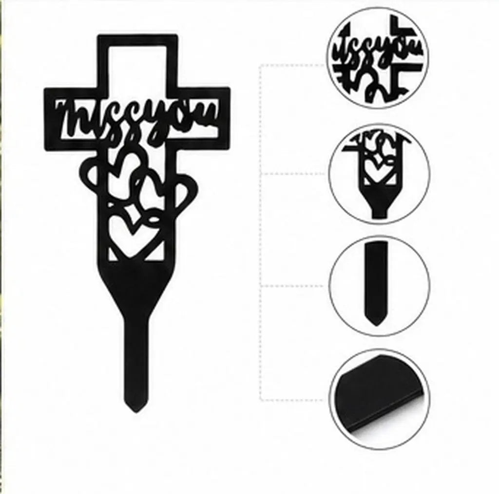 Metal Cross Yard Stake Iron Cemetery Memorial Decoration Grave Marker Garden Sign Remembrance Symbol for Loved Ones Cemetery