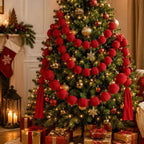 Christmas Hanging Ball Garland Red Cloth Ball String DIY Xmas Tree Window Hanging Decor Smooth Soft Fabric Balls Party Supply