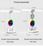 Rechargeable Led Table Lamp for Study Desk Lamp Reading Light Led Night Light with Fan Led Clock Dispaly Reading Desk Light