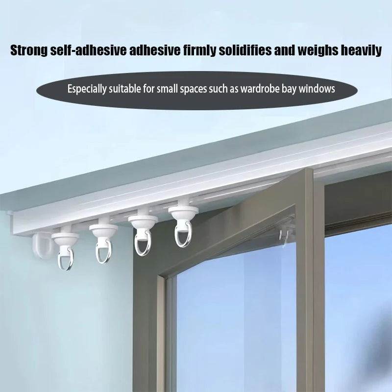 Ultra Thin Self-adhesive Curtain Track Set No Drilling Silent Sliding Rail Ceiling Or Wall Installation For Bathroom Cabinets Ro