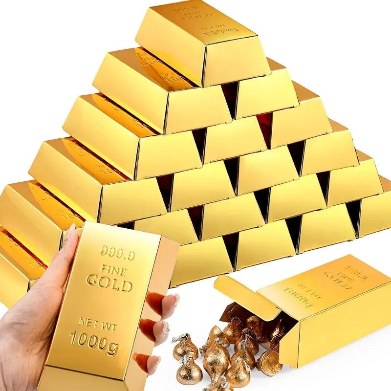 10/20PCS Shiny Gold Paper Fake Gold Bar Candy Box Decorative Gold Brick Deco