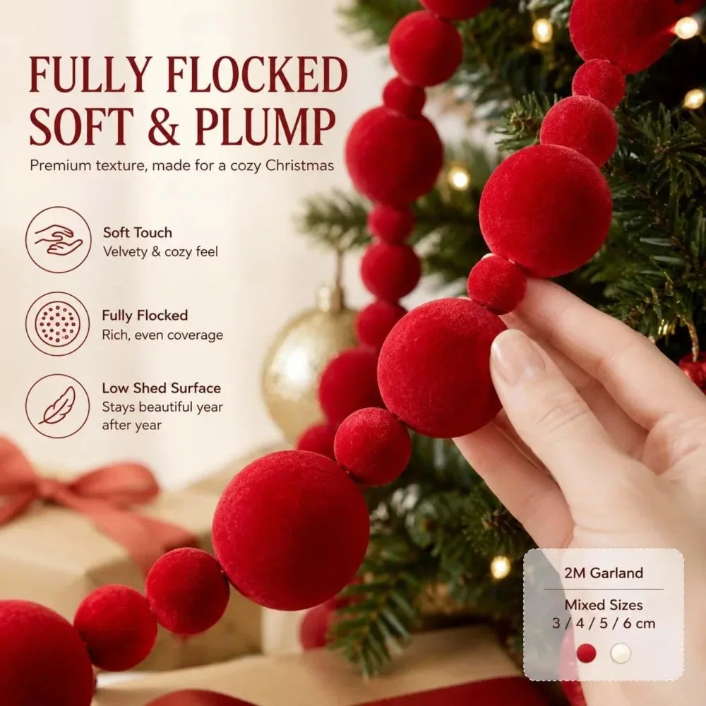 Lightweight Red Felt Ball Christmas Pendant Christmas Flocking Ball Garland Christmas Tree Decor Xmas Birthday Party Supplies
