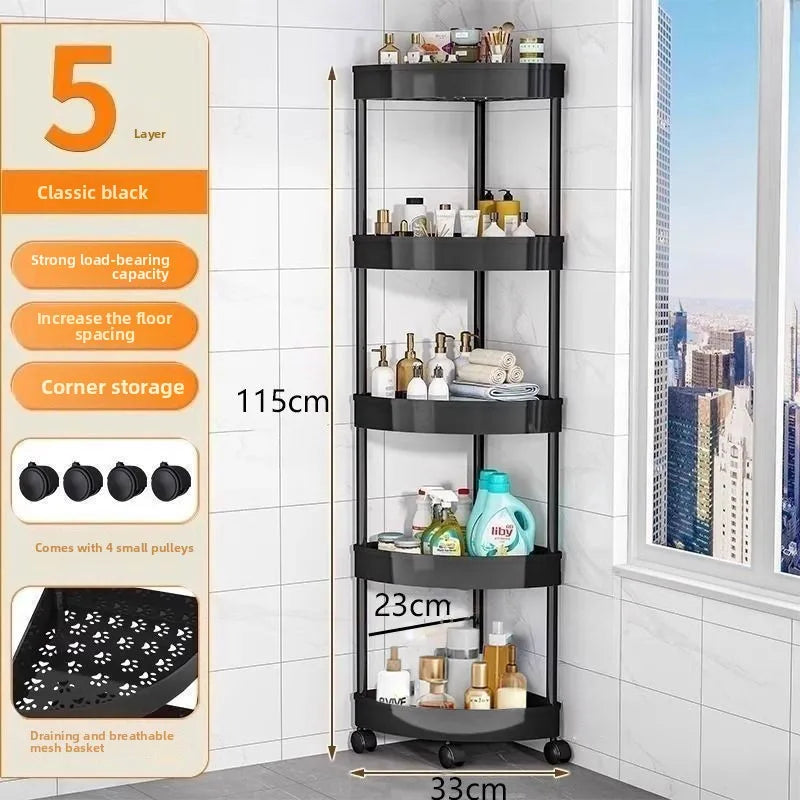 5 layer triangular cornerStorage Shelf, bathroom Storage Rack, 360 degree rotatable for bedrooms bathrooms kitchens living rooms