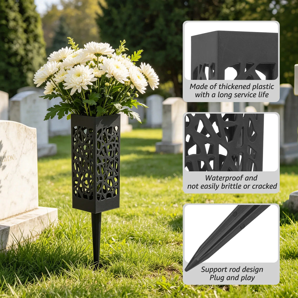 2Pcs Cemetery Vase Memorial Cemetery Vases with Stake Grave Flower Holder for Gravestone Grave Yard Ground Outdoor Flower Marker