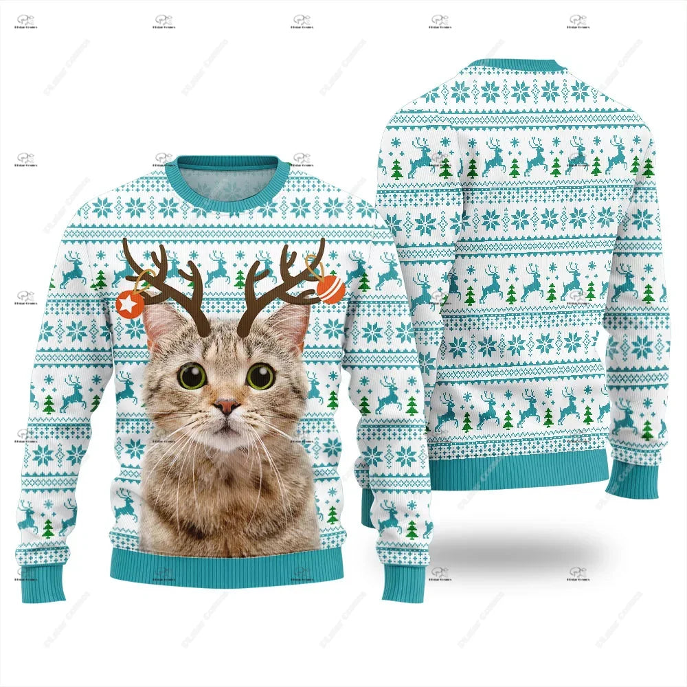 Santa Cat Print Christmas Jumper
