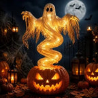 Swirling Ghost Pumpkin Yard Lamp, Lighted Spooky Ghost Ghost Pumpkin Decor