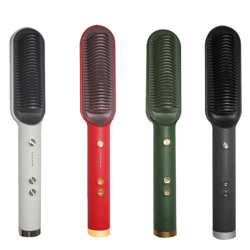 Electric PTC Heat Straightening Brush One Step Hair Dryer 3 In 1 Ceramic Flat Iron Women Hair Straightener Comb And Curling