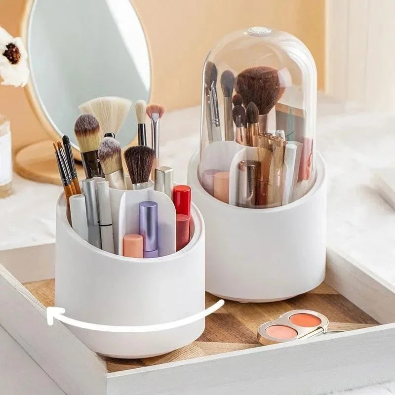Makeup Brush Holder with Lid 360 Rotating   Storage Box for Dressing Table