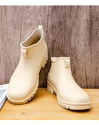 Couple's Short-Tube Non-Slip Plastic Rain Boots, Outdoor Commuting Waterproof Shoes, Pvc One-Piece Molded Women's Water Boots,