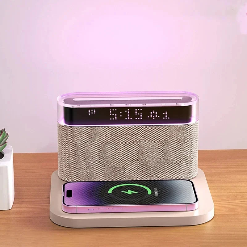 6-in-1 Bluetooth Alarm Clock – Wireless Charger, Speaker Night Light (3 Colors) for IPhone, Apple Watch, AirPods  iphone charger
