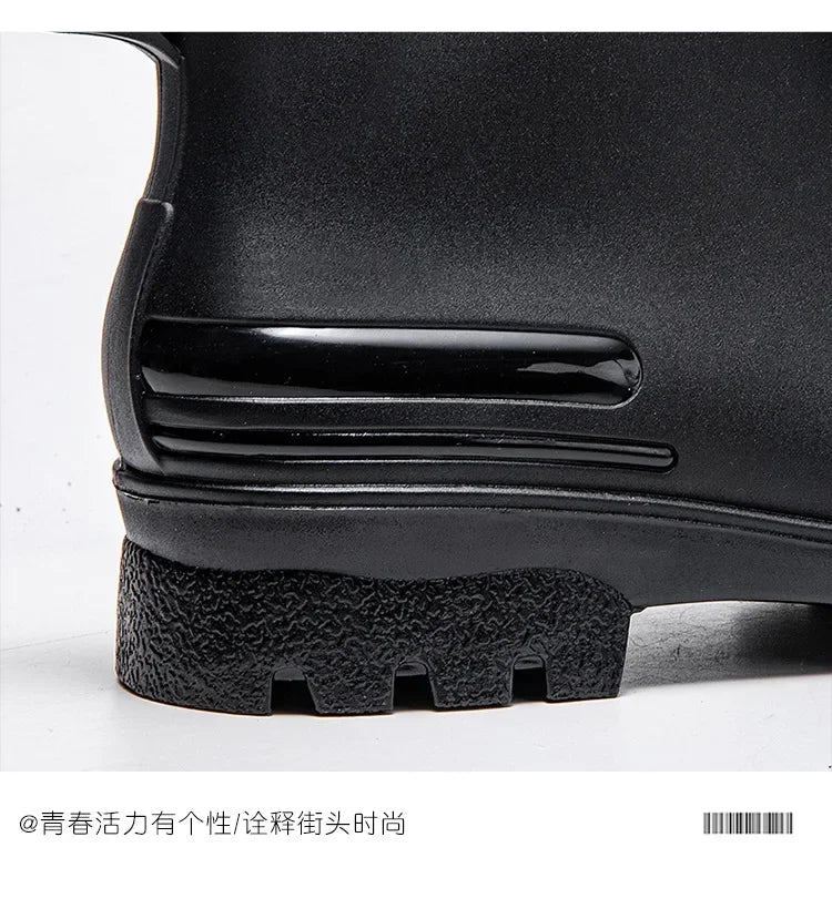 Couple's Short-Tube Non-Slip Plastic Rain Boots, Outdoor Commuting Waterproof Shoes, Pvc One-Piece Molded Women's Water Boots,