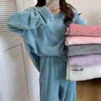 Soft Coral Velvet Jacquard Warm Pajama Set for Women Cozy Loungewear Outerwear for Winter Christmas Valentine's Day Gift