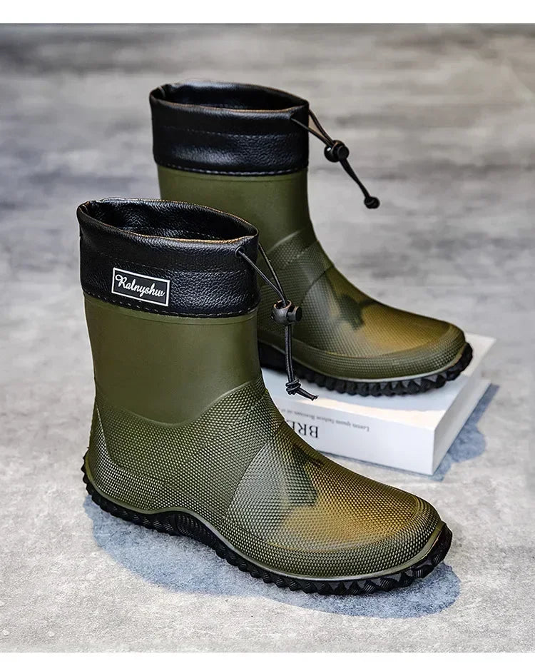 Men Rain Boots Fashion Mid-calf Rubber Boot Outdoor Waterproof Garden Work Shoe Non Slip Fishing Rubber Galoshes Men Rubberboots