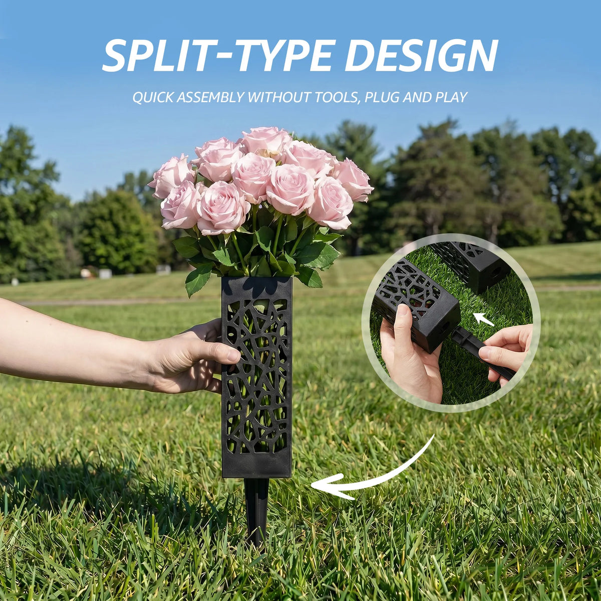 2Pcs Cemetery Vase Memorial Cemetery Vases with Stake Grave Flower Holder for Gravestone Grave Yard Ground Outdoor Flower Marker