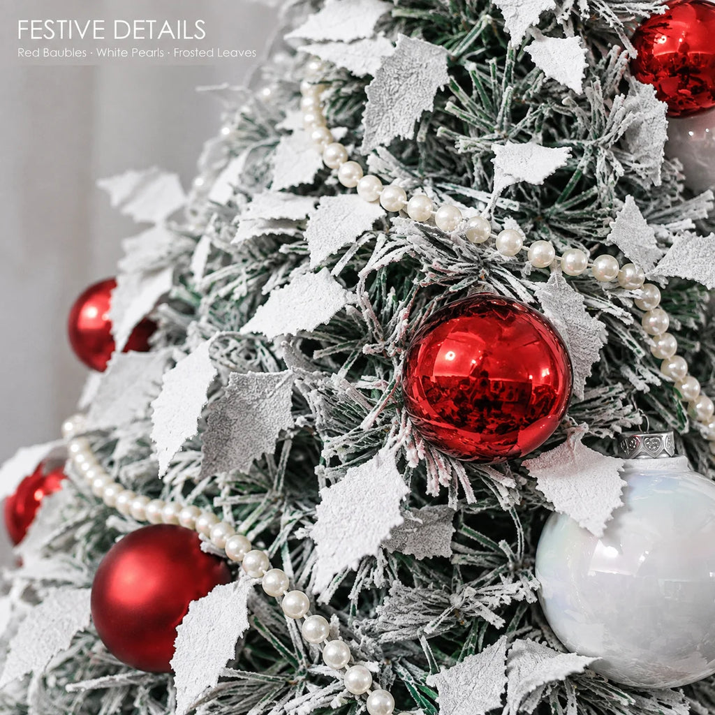 Flocked PVC Christmas Tree 1.5/1.8/2.1M Pre‑Attached Baubles, Foldable Xmas Tree with USB String Lights for Home Holiday Decor
