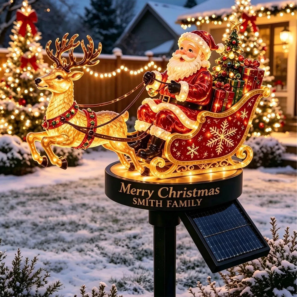 Solar Santa Claus Reindeer Sleigh Yard Stake Light Christmas Outdoor Garden Stake Light Ornament Festive Holiday Decoration