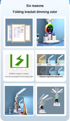 Rechargeable Led Table Lamp for Study Desk Lamp Reading Light Led Night Light with Fan Led Clock Dispaly Reading Desk Light