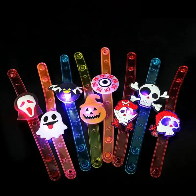 10/20/30PCS Glowing Halloween Pumpkin Ghost Bracelet Rings Night Decor Halloween Party Favor Festival Carnival Gifts Bag Fillers