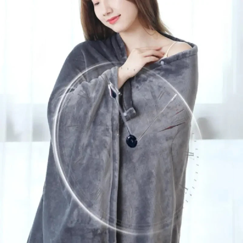 USB Heated Blanket With Storage Bag 160x85cm Coral Velvet Shawl Wearable Electric Blanket Winter Body Warmer for Home Office Car