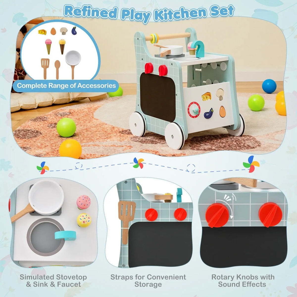 DORTALA 6-in-1 Wooden Baby walker Activity Kitchen