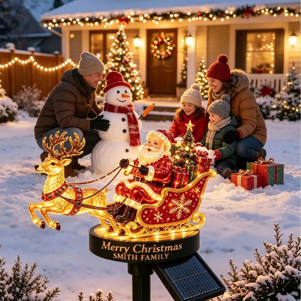 Solar Santa Claus Reindeer Sleigh Yard Stake Light Christmas Outdoor Garden Stake Light Ornament Festive Holiday Decoration