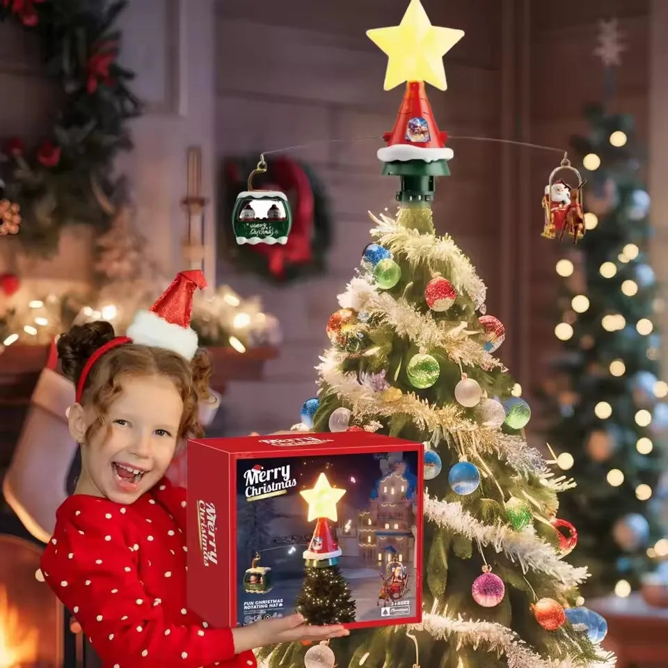 Rotating Santa Sleigh Christmas Tree Topper with Music & Lights