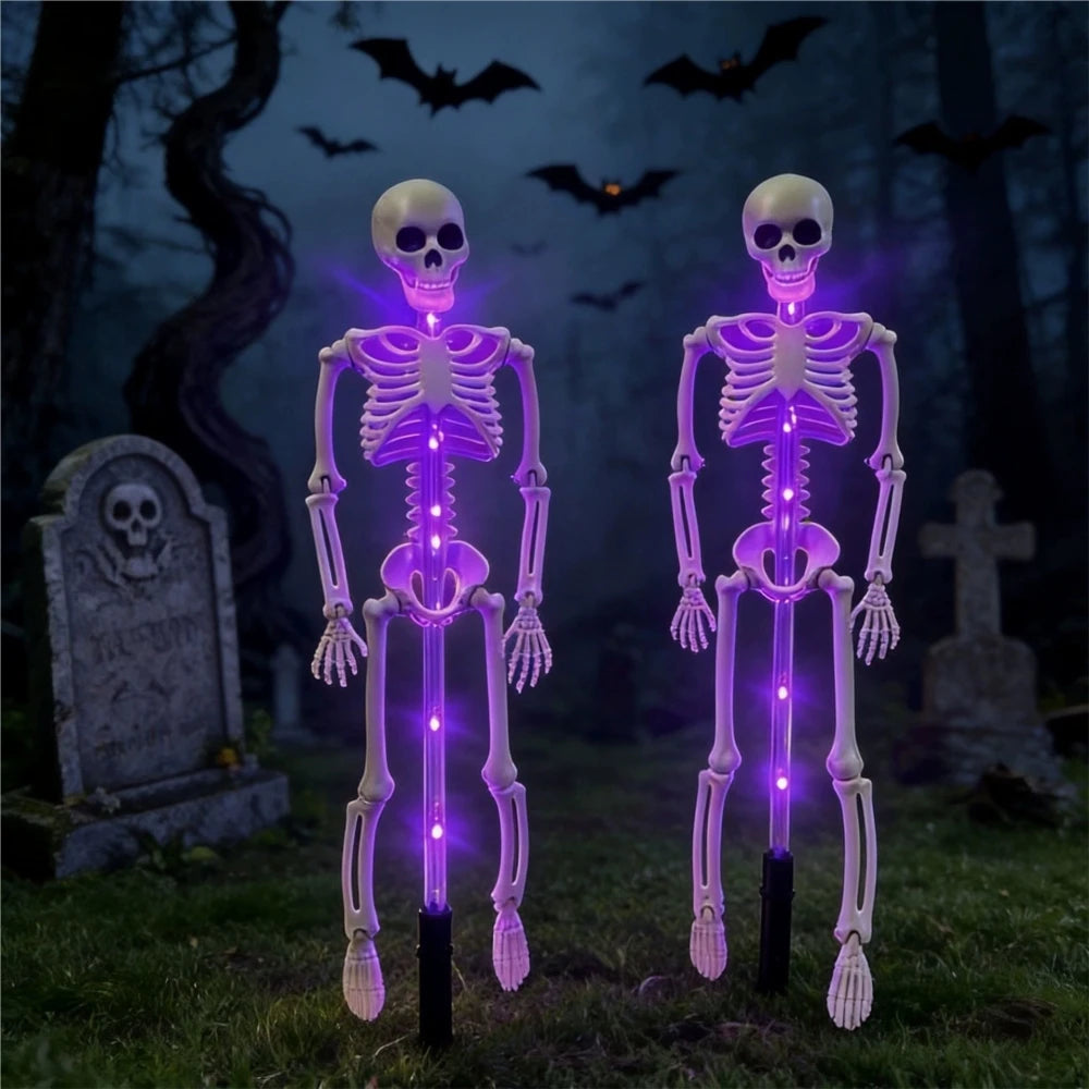 Halloween Solar Bat & Skeleton Garden Stake Lights – 2 Pack
