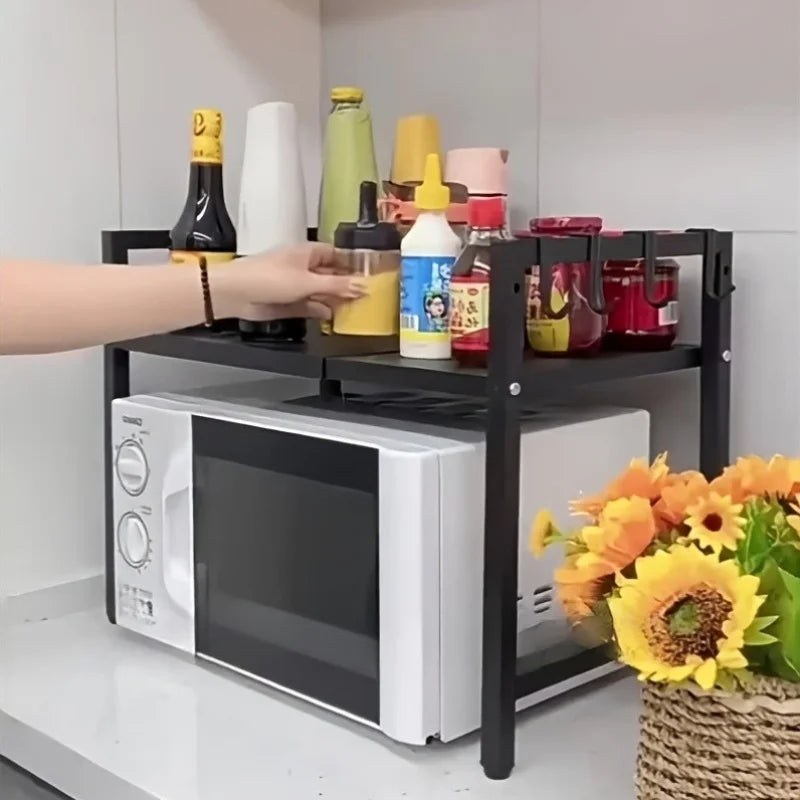 Retractable Microwave Oven Rack, Multi‑Tier Kitchen Countertop Storage Shelf for Rice Cooker Oven Small Appliances
