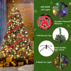 7.5FT Unlit Artificial Christmas Tree, Dense Full Wide Hinged Branches, Realistic Spruce, Collapsible Metal Stand, Flame Retardant PVC