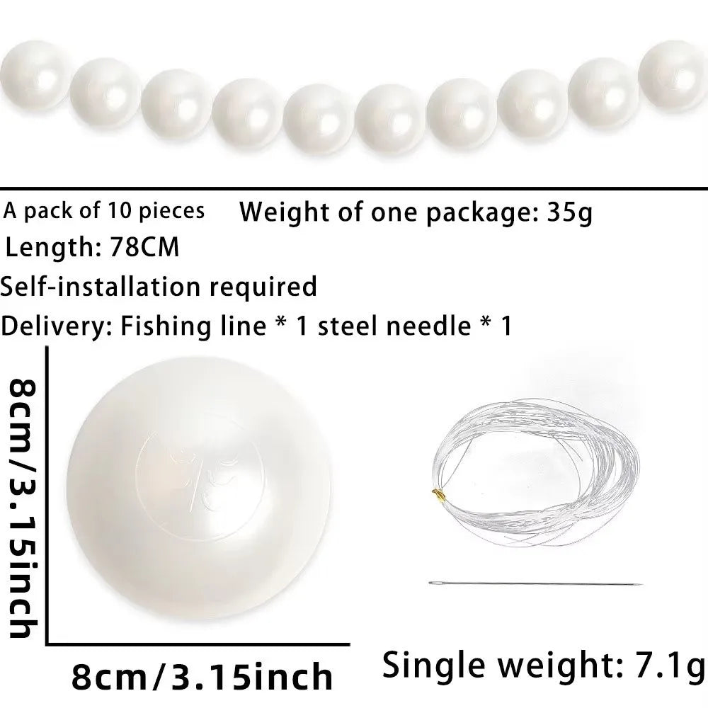 10pcs DIY Beaded Faux Large Pearl Garland White Ball Pendant & Figurine Wedding Backdrop Wall Decor