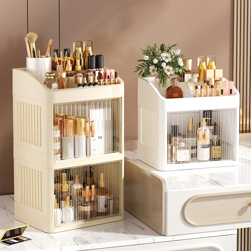 3 to 4-Tier Foldable Makeup Organizer with Drawer Function— Storage