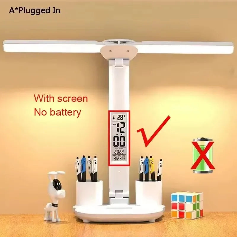 Rechargeable Led Table Lamp for Study Desk Lamp Reading Light Led Night Light with Fan Led Clock Dispaly Reading Desk Light