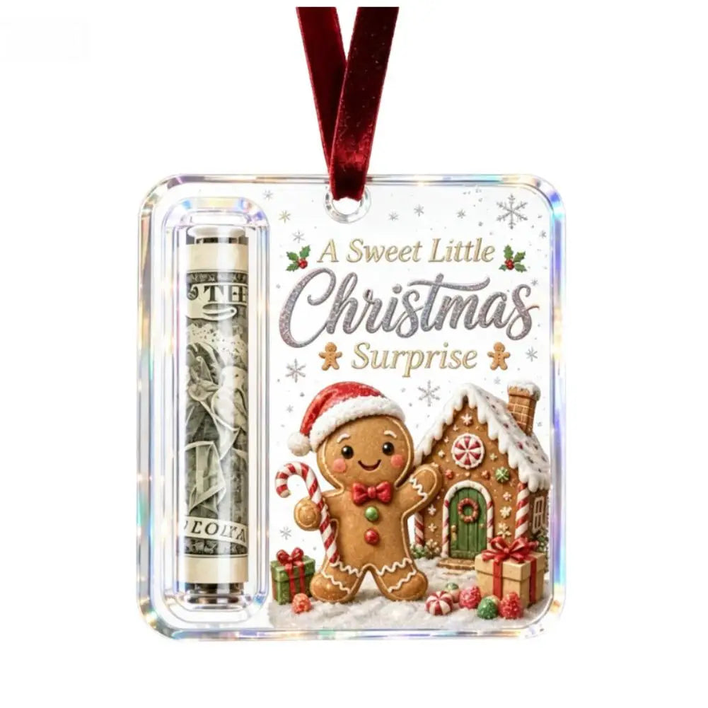 Christmas Money Holders Acrylic Hanging Money Holder Ornaments Christmas Tree Snowman Elk Hanging Pendant New Year Party Decor