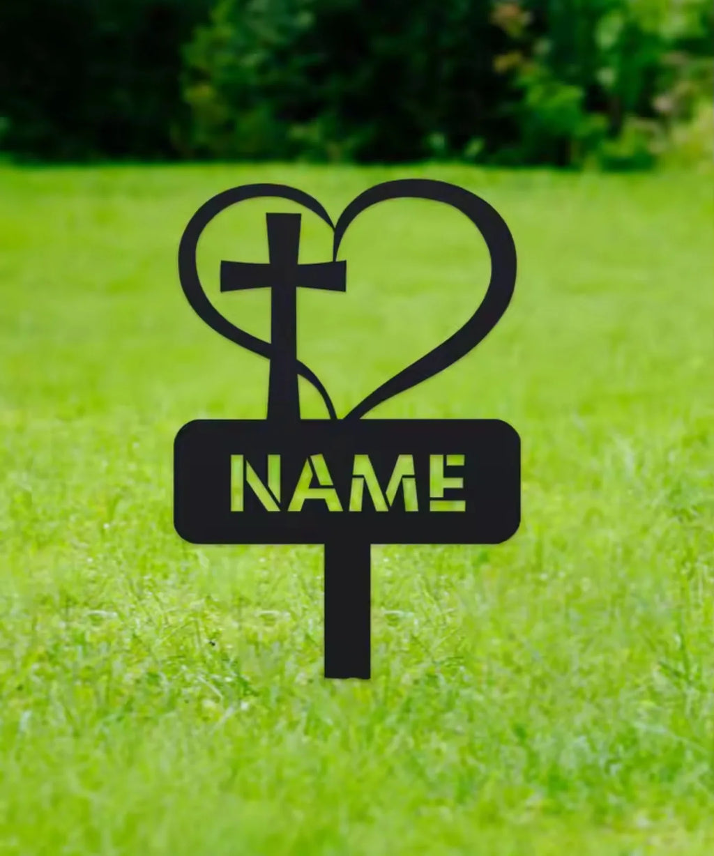 Personalized Metal Heart with Cross Sign Grave Maker Black Custom Memorial Stake Personalized Loss of Loved One Cemetery Stake f